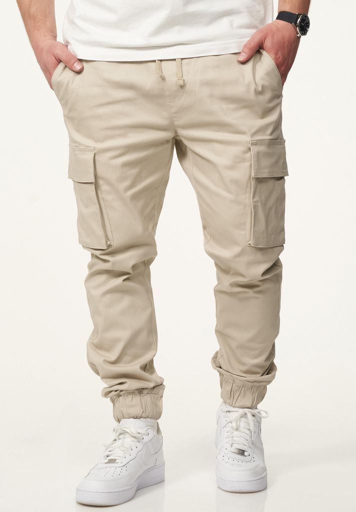 DAILY Baumwolle Herren Cargohose als Stoffhose mit Cargo Taschen - Freizeithose Herren Jogger-Hose Jeans mit Gummibund & Tunnelzug Pants