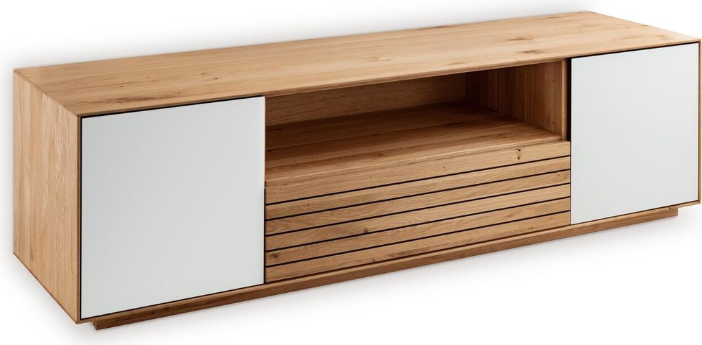 TV-Board Rimini Eichenholz Glas Natur Weiß 158 x 45 x 44 cm