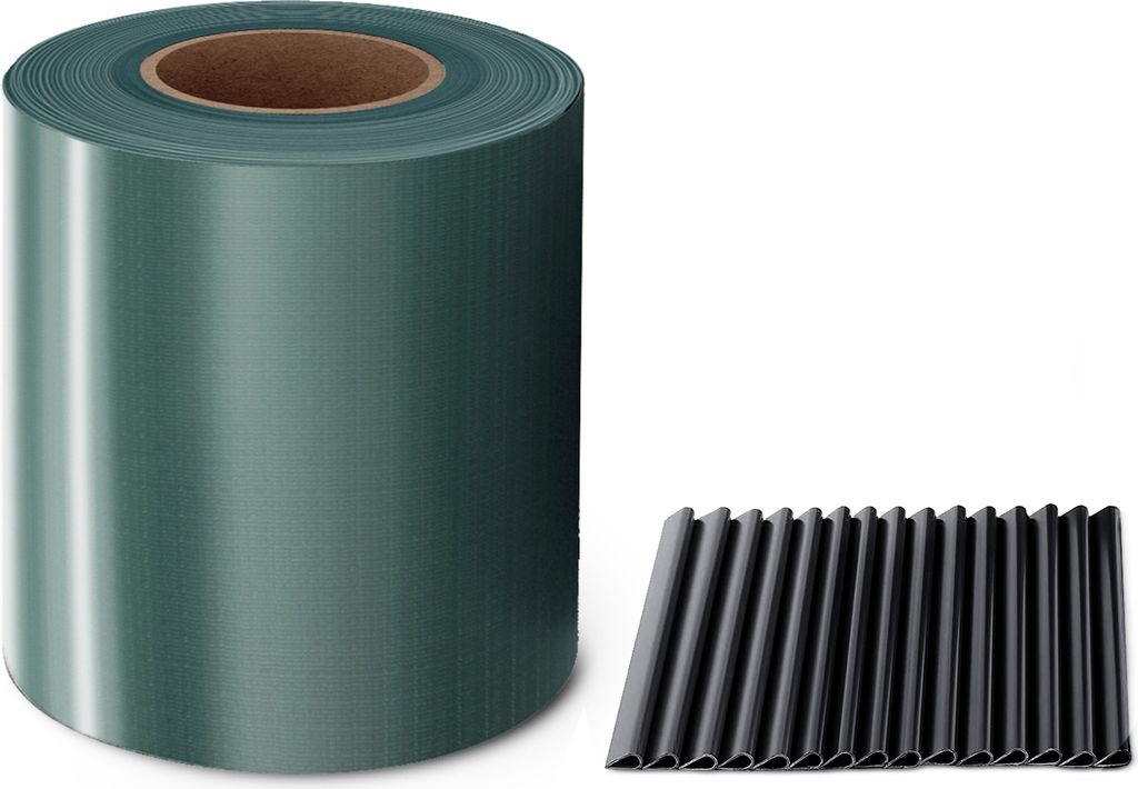 6 x MIDORI PVC Sichtschutzstreifen 35 m x 19 cm Doppelstabmatten Zaunfolie Zaunblende Clips Grün