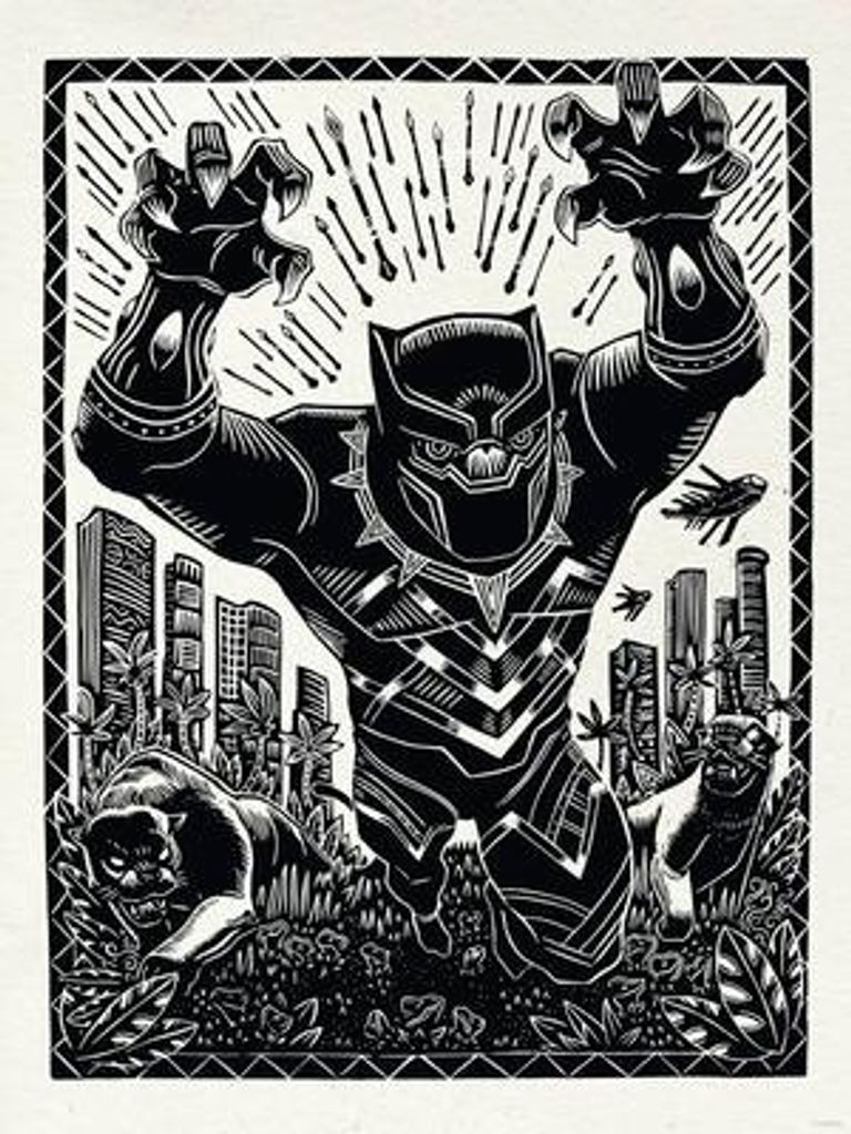 Poster Marvel Black Panther Lino-Cut Charge 30x40 cm