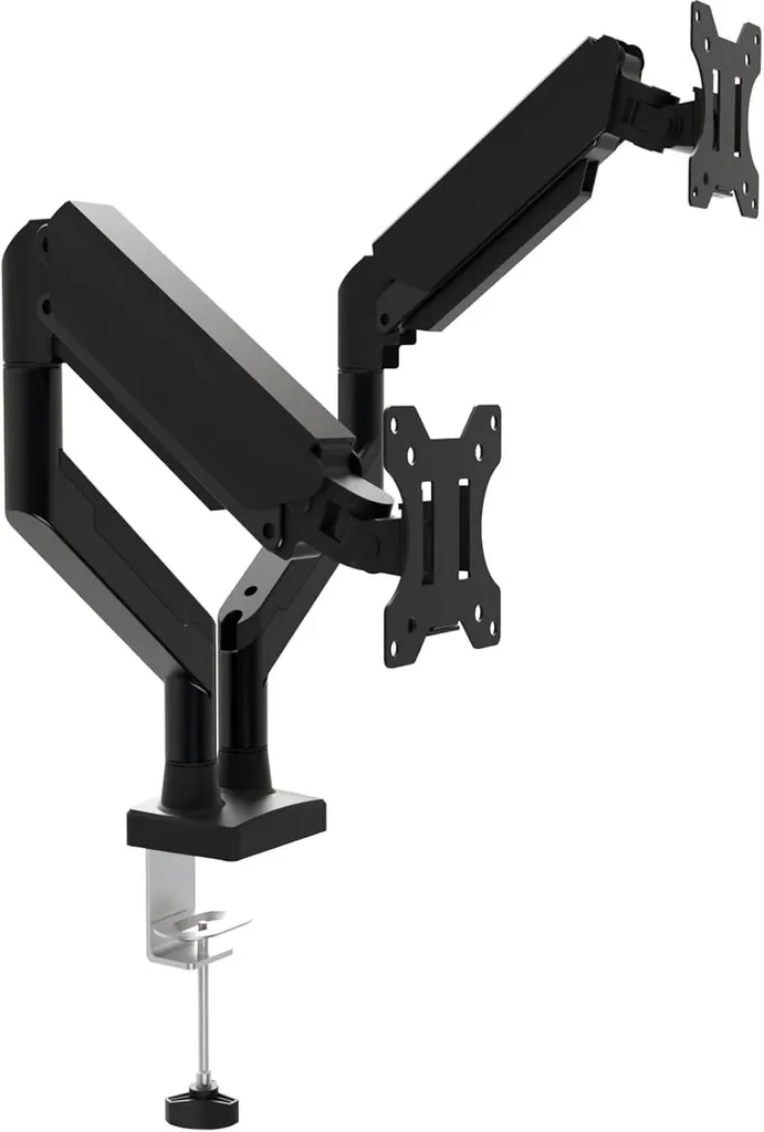 Support Écran Double 2 Bras Fixation Table Marron pour Moniteur 24"