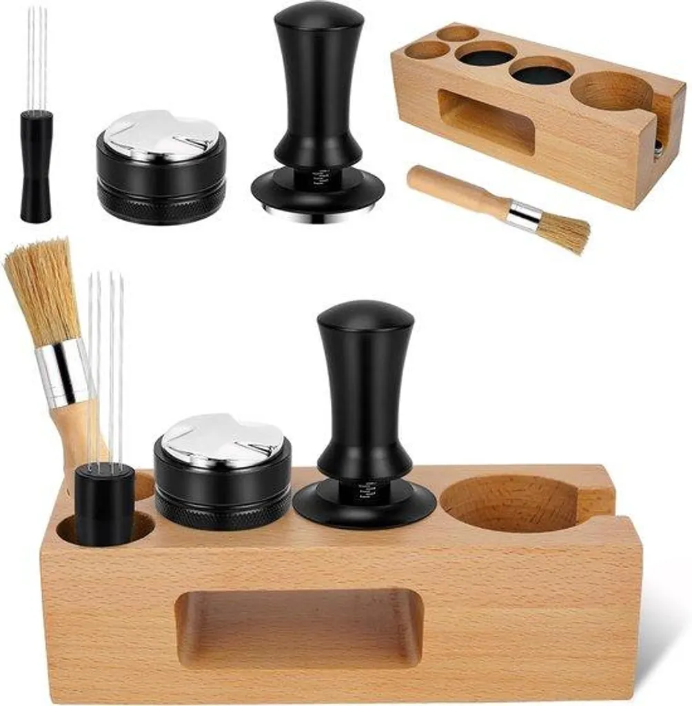 Station à café multifonction 5 en 1 bois massif pour tamper expresso