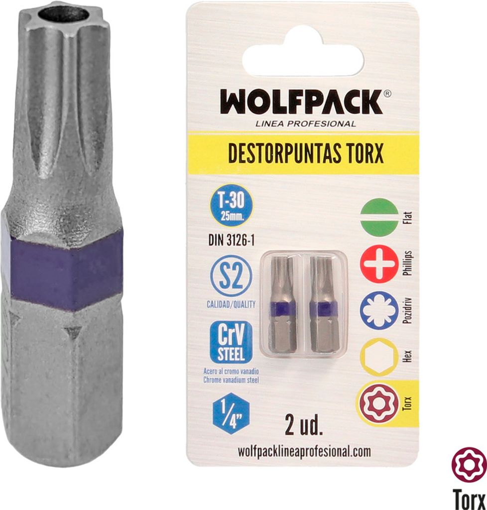 Wolfpack Destorpuntas Torx T30 (2 Piezas) Acero S2 al Cromo Vanadio
