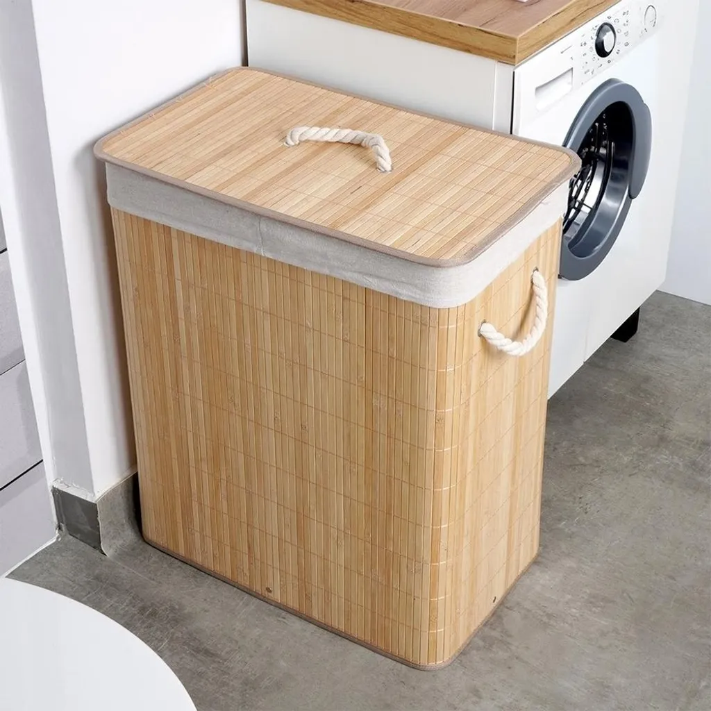 Panier à linge en bambou double bac pour éviter les mauvaises odeurs - 6