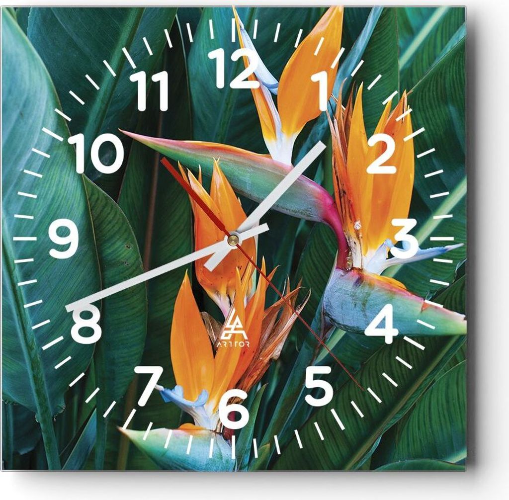 Wanduhr - Quadrat - Glasuhr - Himmlisch Vogel Blume - 40x40cm - Schleichendes Uhrwerk - Lautlos - zum Aufhängen bereit - Dekoration Modern - Wandd...