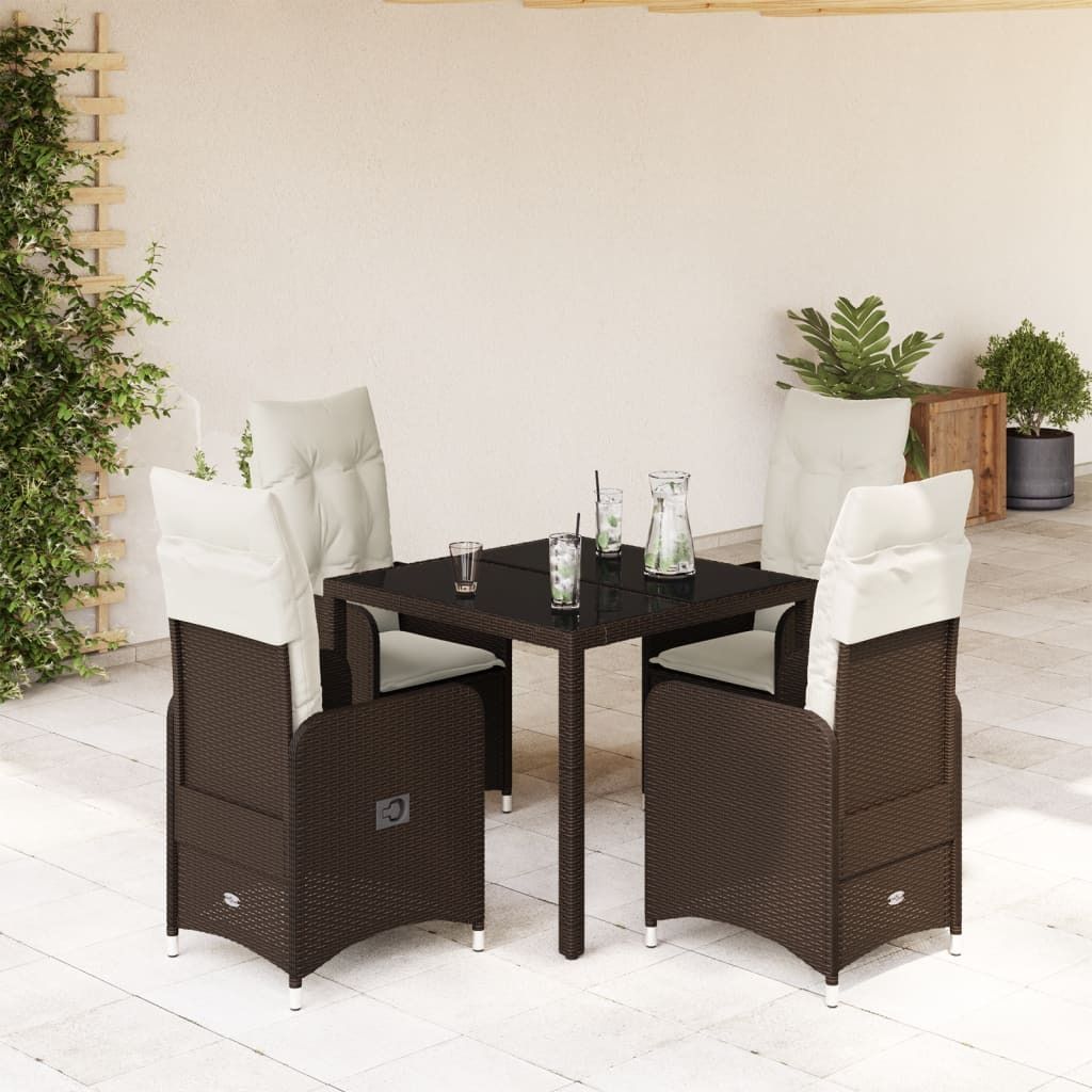 Design 5-tlg. Garten-Bistro-Set mit Kissen Braun Poly Rattan, Gartenmöbel-Sets 2024 Neu