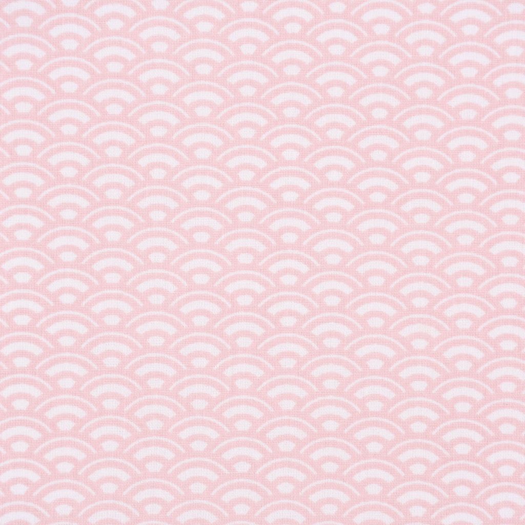 Baumwollstoff SAIJO Wellen Bögen grafisch weiß rosa 1,5m Breite