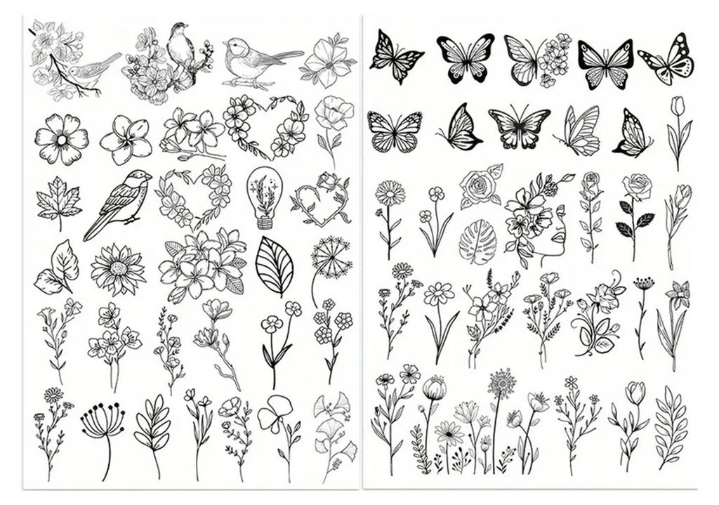 2 Blatt wasserlösliches Stickvlies, DIY-Stickpapier mit vorgedruckten Blumen-, Blätter- und Tiermotiven, Geschenk für Nähanfänger und -liebhaber