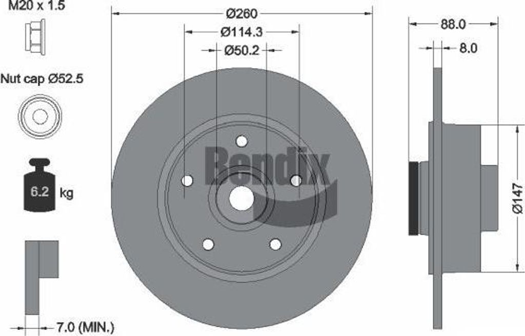BENDIX Braking BDS1160 Bremsscheibe OE 432001539R kompatibel mit Fluence, Megane
