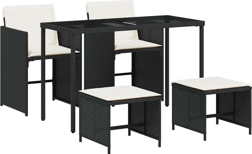 vidaXL 5-tlg. Garten-Essgruppe mit Kissen Schwarz Poly Rattan
