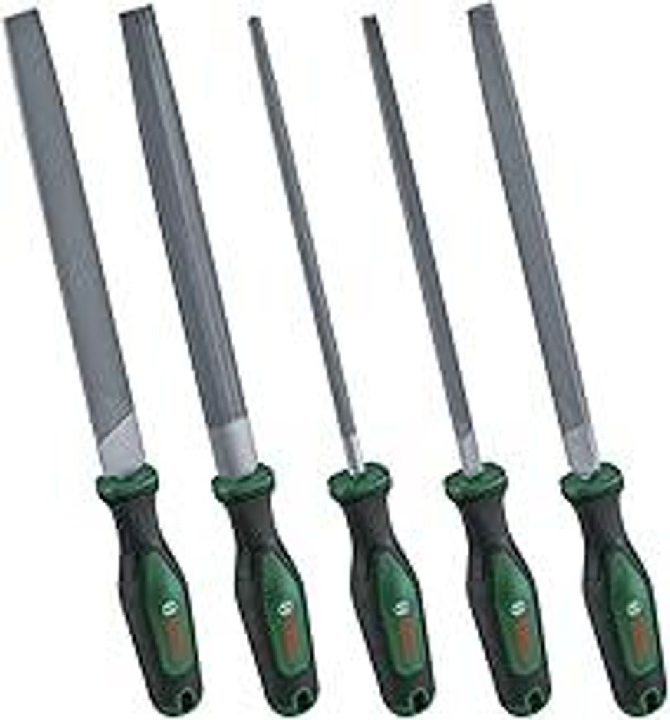 Bosch Feilen Set 5-teilig (Robustes Metallfeilen Set inkl. Rund-/Halbrund-/Flach-/Dreieck-/Vierkantfeilen, Harter Kohlenstoffstahl, Schaftlänge 20...
