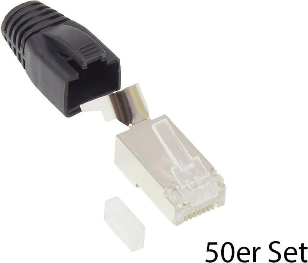 Prise RJ45 mâle Cat.6A FTP pour câble réseau Ethernet - Pack de 50 noir