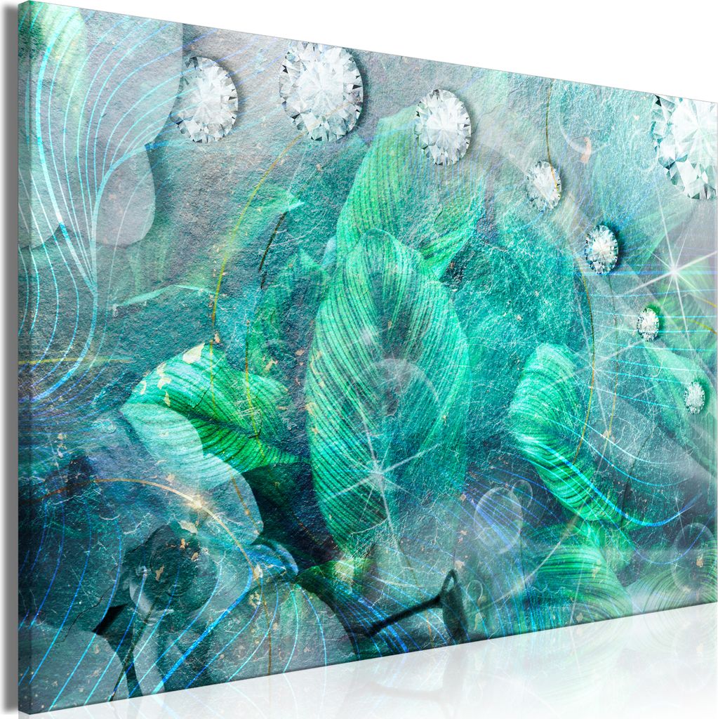 Vliesstoff Leinwandbild - Turquoise Leaves (1 Part) Wide 90x60 cm Blumen b-C-10011-b-a