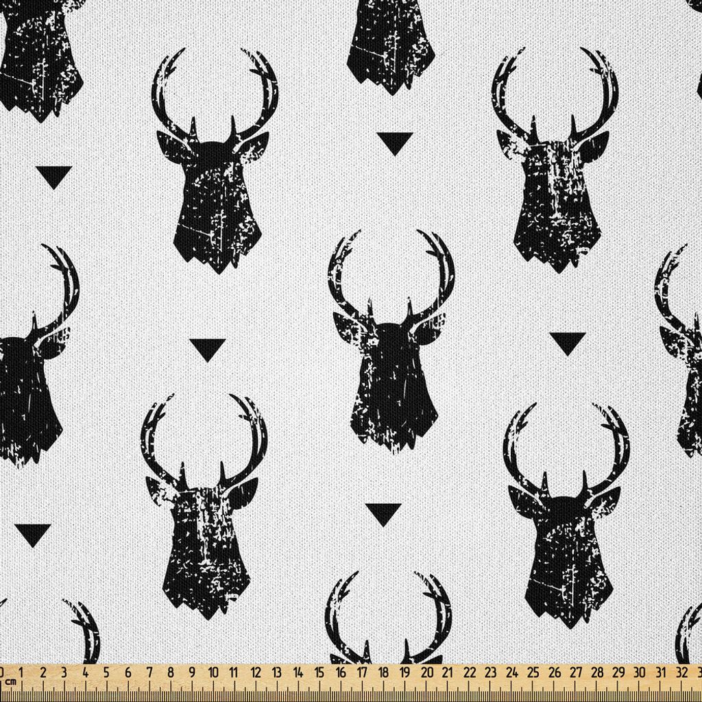 ABAKUHAUS Hirsch Microfaser Stoff als Meterware , Einfarbige Grunge Tierschattenbilder und Dreiecke Hipster Stil Illustration, 3 M (230 x 300 cm), ...
