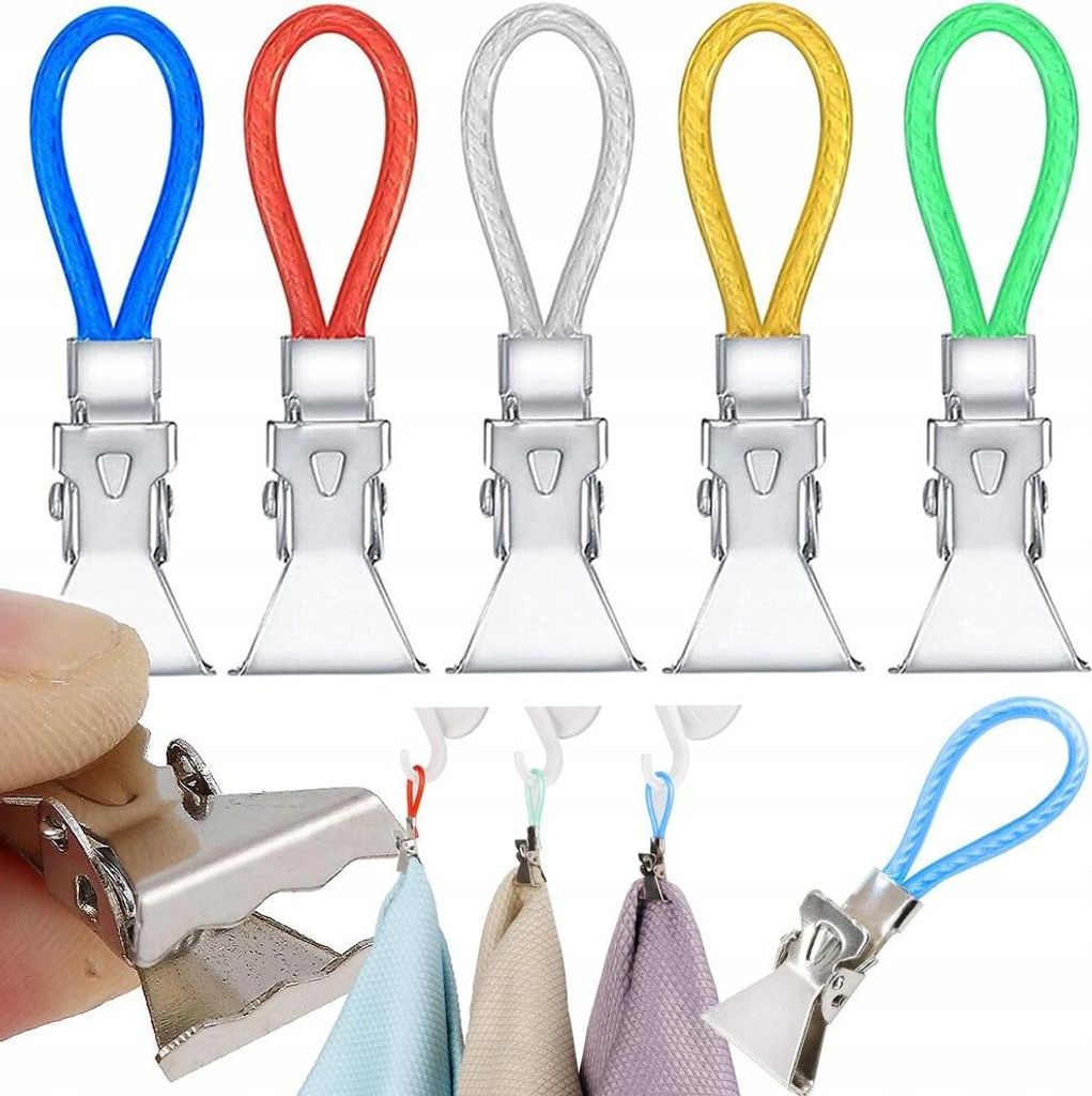 A set of five colorful clips with loops, displayed against a white background.