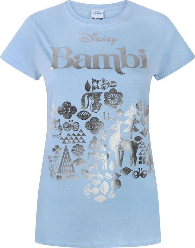 Disney Damen Bambi Folien T-Shirt NS4281 (S) (Blau)