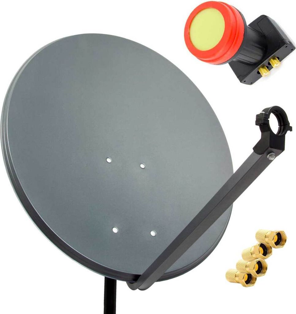 PremiumX 45cm Satellitenschüssel Stahl Anthrazit PX-SUN Twin LNB 4x F-Stecker