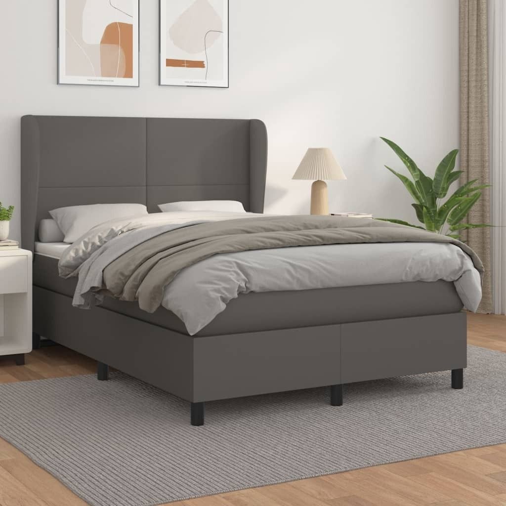 The Living Store Boxspringbett mit Matratze Grau 140x190 cm Kunstleder