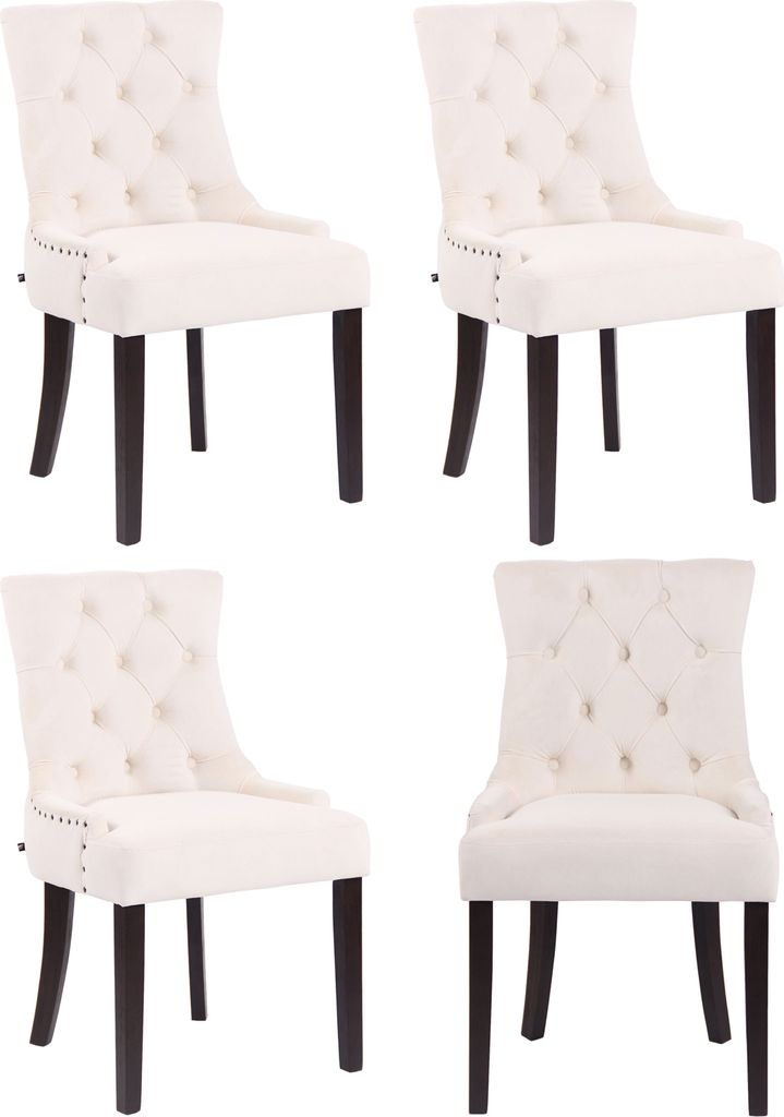 CLP 4er Set Esszimmerstuhl Aberdeen Samt Antikes Design mit Gestell aus Kautschukho creme Gestell Farbe antik