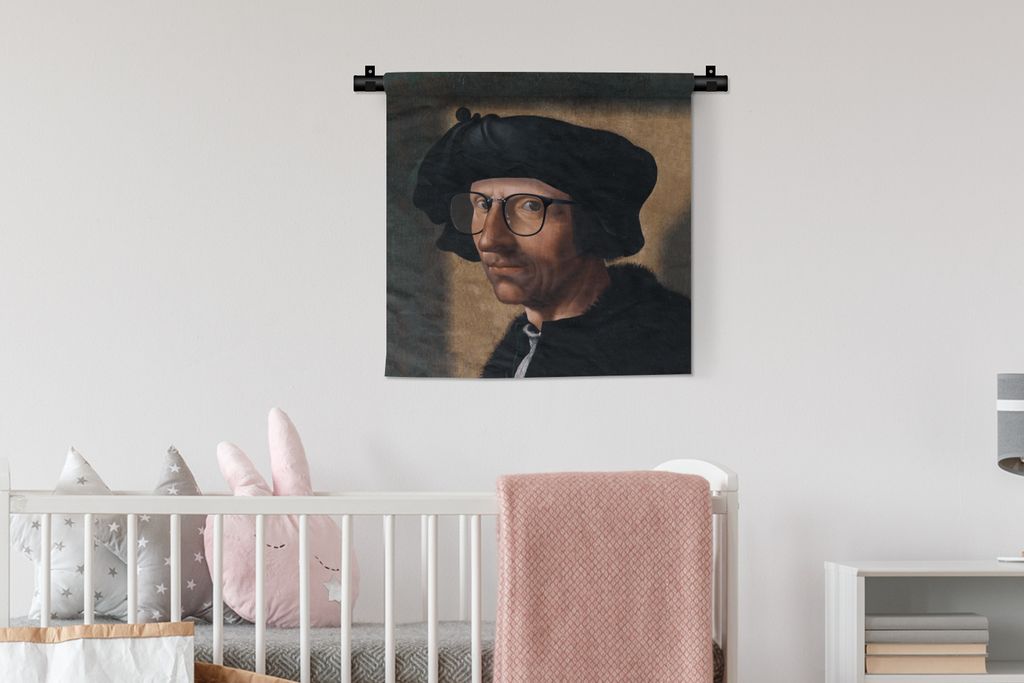 MuchoWow Wandteppich Wandbehang Kunst - Brille - Porträt 60x60 cm Tapisserie Dekoration Wandtuch - Dekorationen - Wand Decke