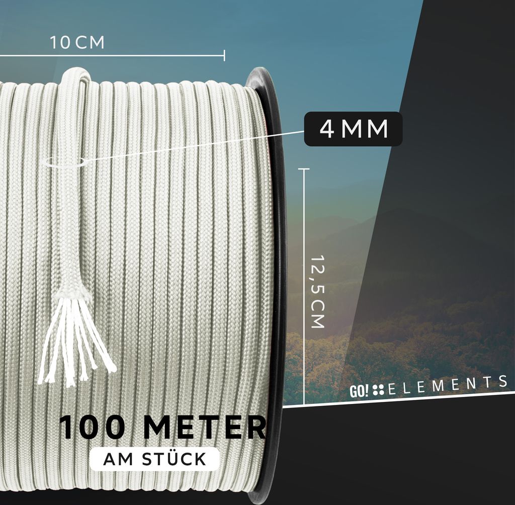 Paracord 2mm GO!elements - 100m Corde Nylon Résistante (45kg)