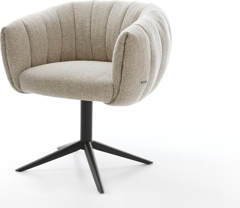 DELIFE Drehstuhl Jada-Flex Webstoff Soft Beige Fußkreuz Schwarz 360° drehbar Wippfunktion Taschenfederkern