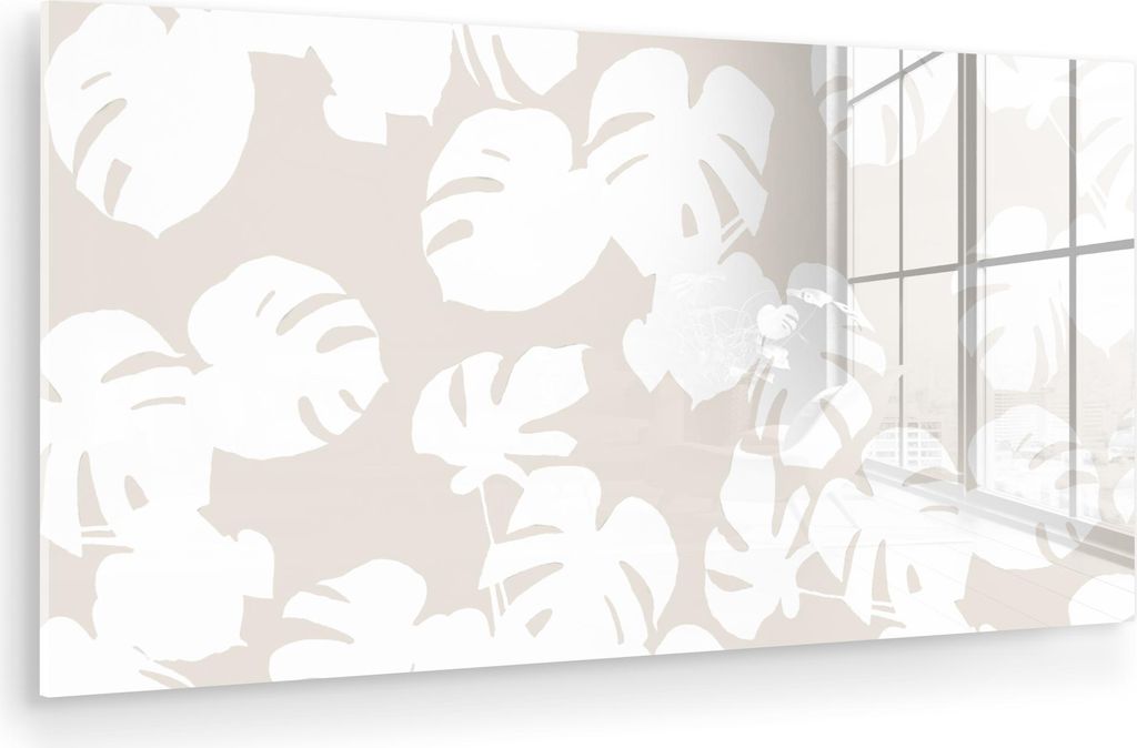 MuchoWow Glasbilder - Bilder auf Wandbild - Foto auf Glas Pflanzen - Blätter - Weiß - Beige 40x20 cm Wanddekoration aus Glas - Acrylglasbild - Ac...
