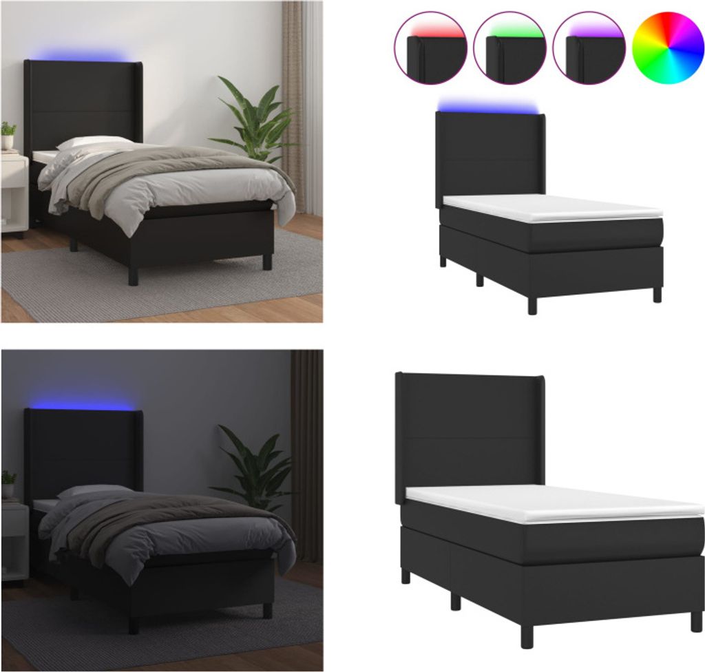 vidaXL Boxspringbett mit Matratze & LED Schwarz 80x200 cm Kunstleder - Boxspringbett - Boxspringbetten - Bett - Betten
