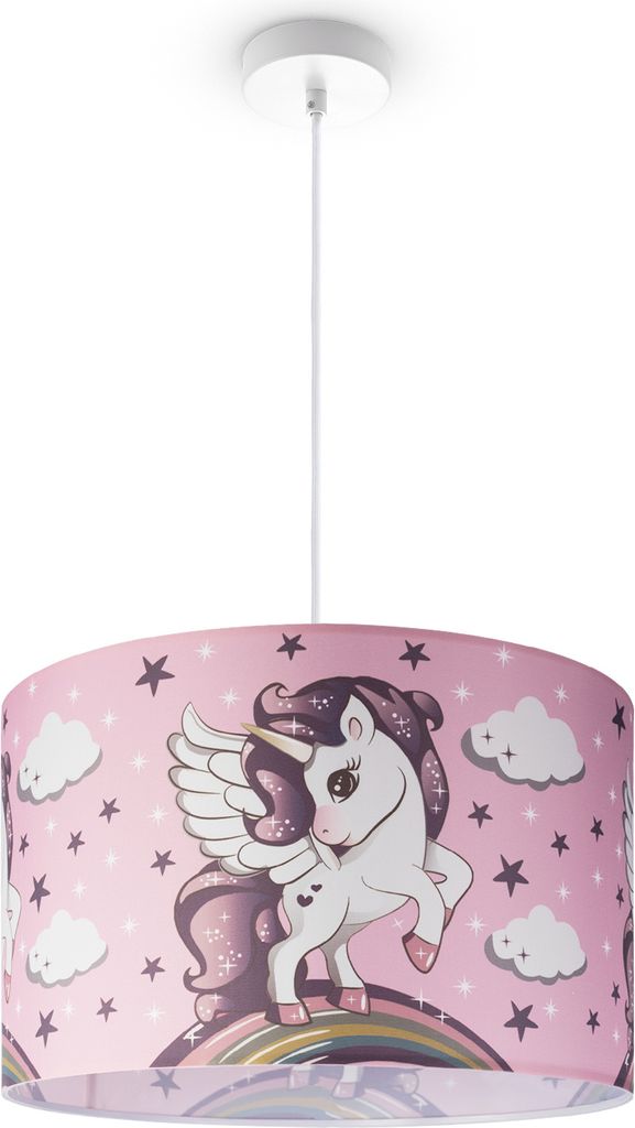 Kinderlampe Deckenlampe LED Pendelleuchte Kinderzimmer Lampe Mit Einhorn, E27 Leuchten Farbe / Größe Pink (Ø45.5cm)