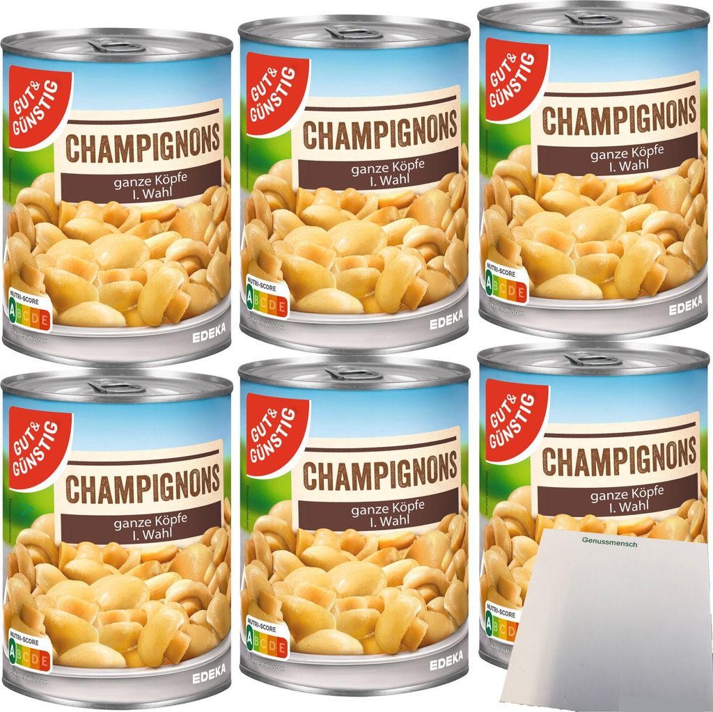Gut & Günstig Champignons 1. Wahl ganze Köpfe 6er Pack (6x400g Dose) + usy Block