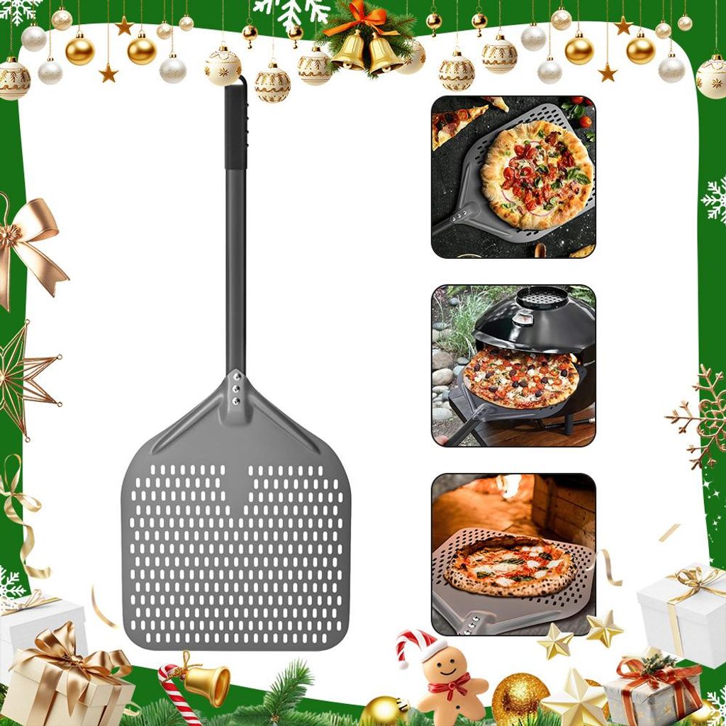 Pizzaschaufel 12 Zoll perforierter Pizzaschieber, rechteckige Pizzaschaufel