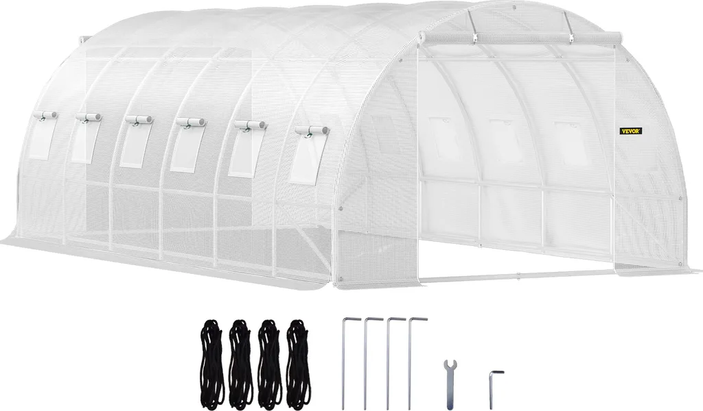 Grande serre de jardin tunnel maraîchère blanche 6m avec bâche polyéthylène