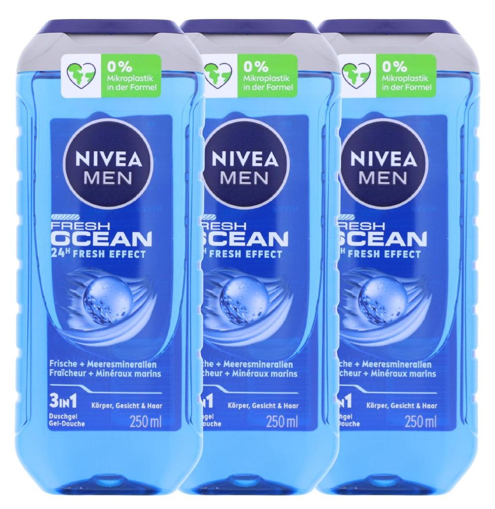 3 x NIVEA MEN Fresh Ocean Duschgel je 250ml 3in1 mit Produktbild 