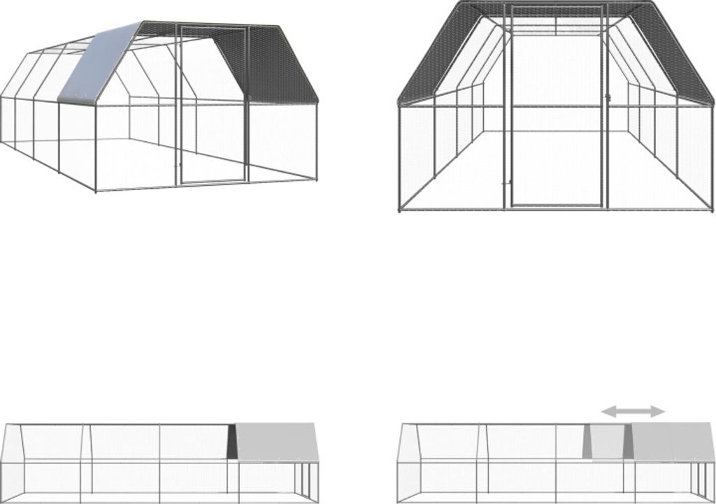 vidaXL Outdoor Hühnerkäfig 3x8x2 m Verzinkter Stahl - Hühnerkäfig - Hühnerkäfige - Outdoor Hühnerstall - Outdoor Hühnerställe