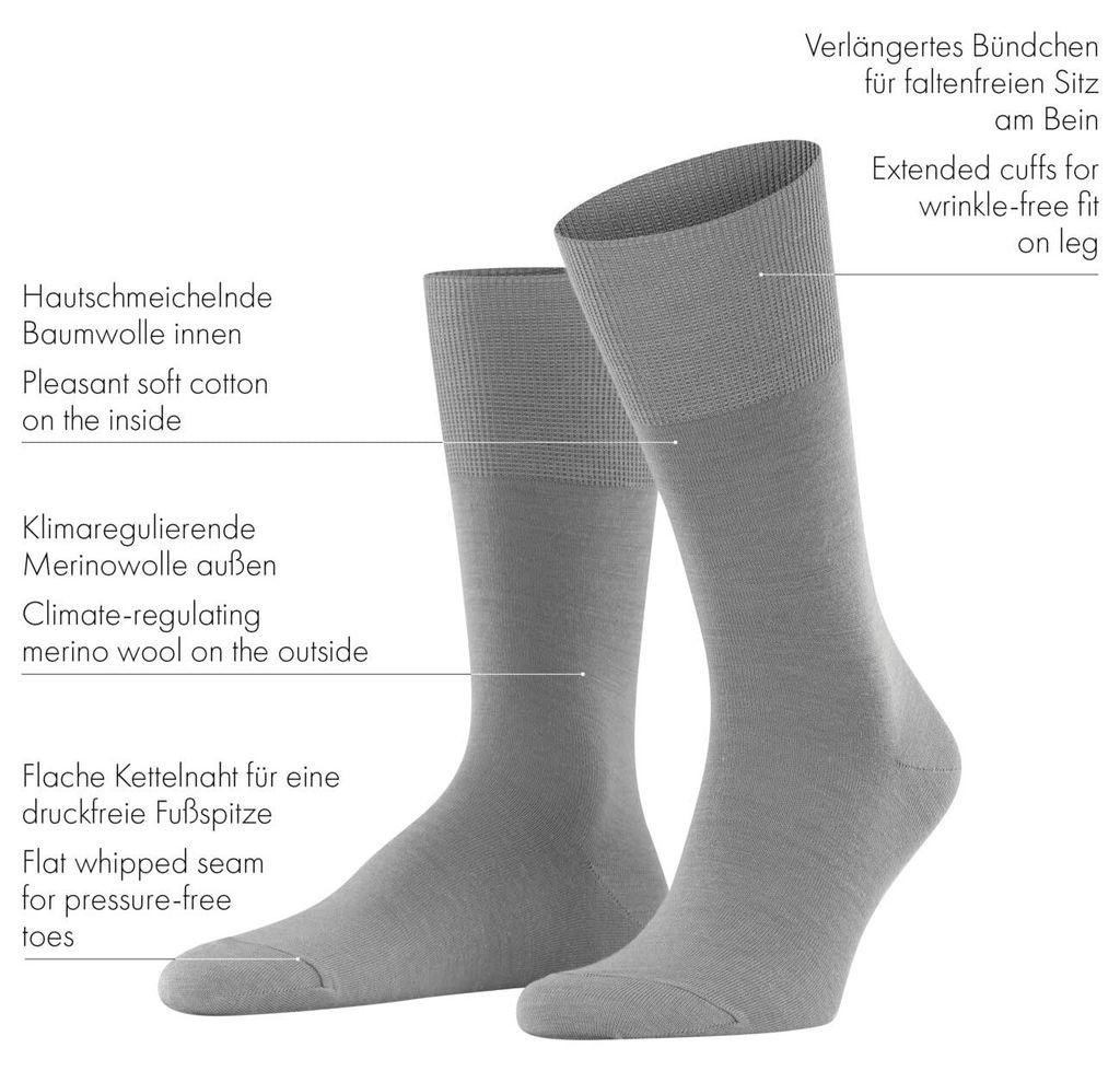 FALKE Herren Socken Airport M So Wolle Baumwolle einfarbig 1 Paar, Grau Dark Grey 3070, 43-44