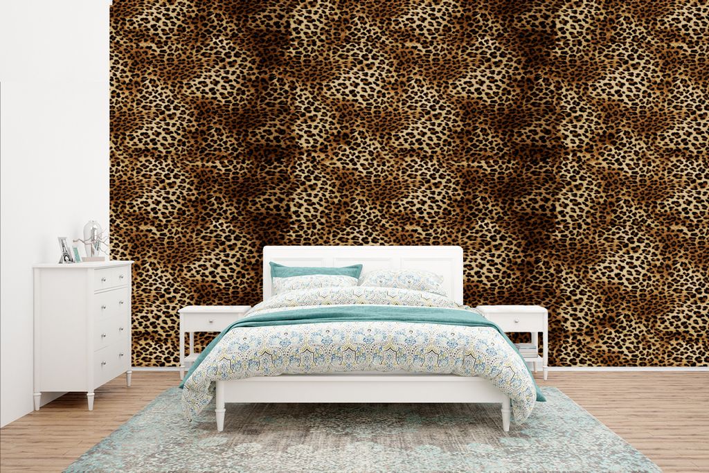 MuchoWow Fototapete für Wohnzimmer oder Schlafzimmer Wandtapete Vinyl Motivtapete Leopard - Muster - Tiere - 435x260 cm - Kinderzimmer