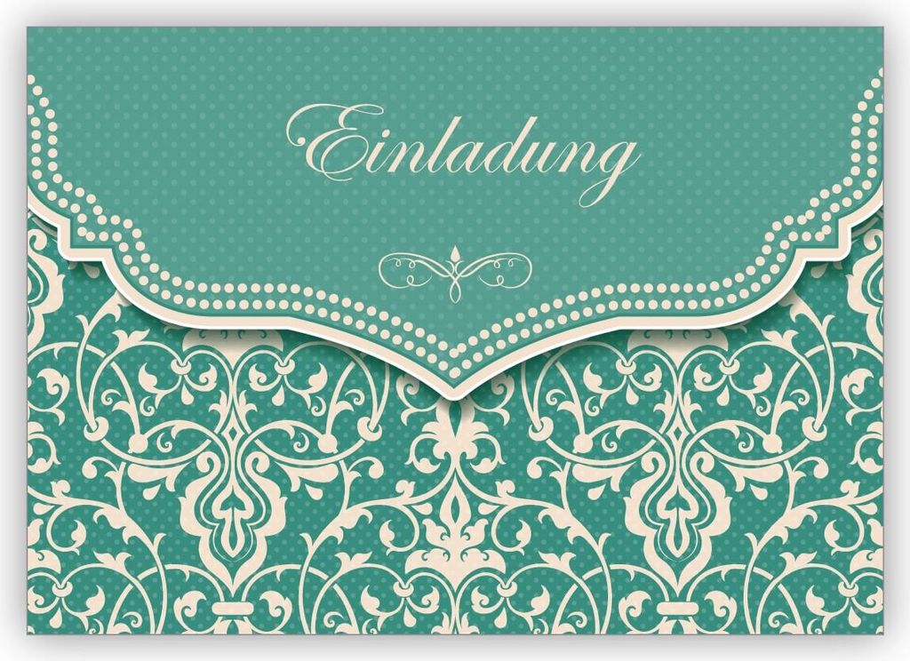 4x Feine Einladungskarte mit Vintage Damast Muster in edlem Hellblau Türkis zur Hochzeit, Taufe, Diner etc: Einladung