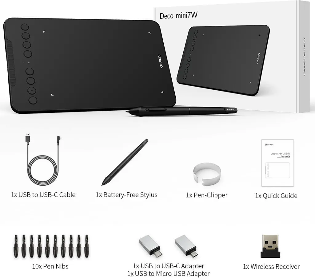 Tablette à Dessin Sans Fil Deco Mini 7W XPPen pour PC et Android