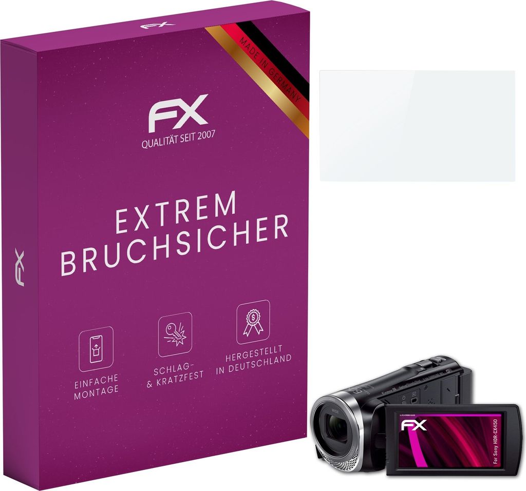 atFoliX FX-Hybrid-Glass Displayfolie kompatibel mit Sony HDR-CX450 Glasfolie