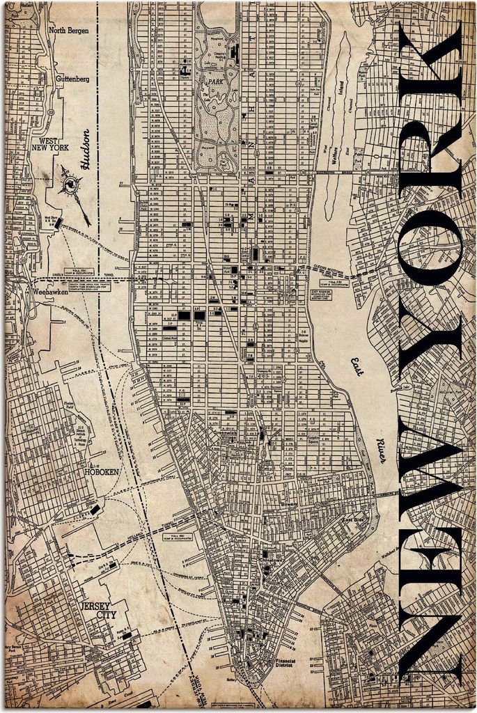 ARTland Leinwandbild New York Karte Straßen Karte Grunge Produktbild 