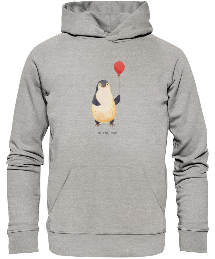 Mr. & Mrs. Panda Nachhaltiger Hoodie Pinguin Luftballon Größe S - Heather Grey - Geschenk, Sweatshirt, Pullover, Liebe, Kirmes, Pulli mit Kapuze,...
