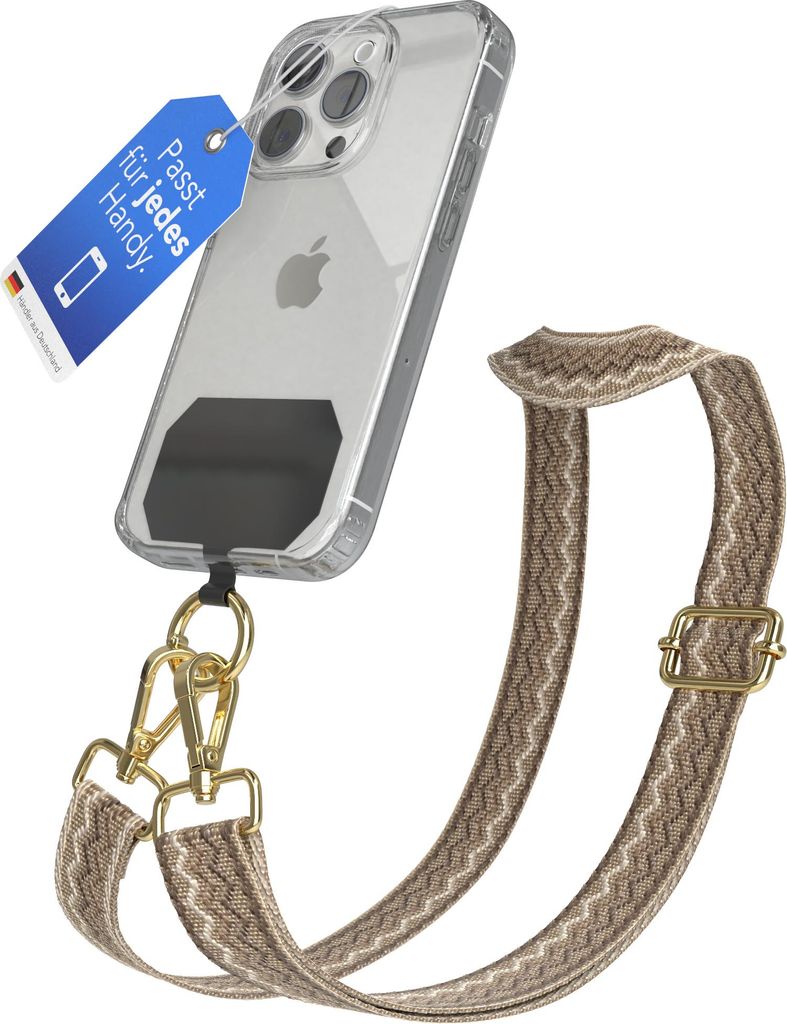 EAZY CASE - Handykette Universal Pad zum Umhängen, kompatibel mit jedem Handy, Kette mit Hülle, Handyband Wave Style in Hellbraun