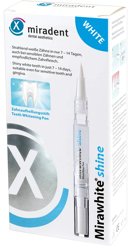 Dents Tâchées ? Miradent Mirawhite Shine 1.8 ml : Gel Pinceau Blanchisseur