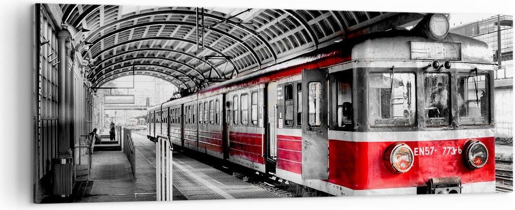 Bild auf Leinwand - Leinwandbild - Bahn Bahnhof Zug Transport - 140x50cm - Wand Bild - Wanddeko - Leinwanddruck - Bilder - Kunstdruck - Wanddekorat...