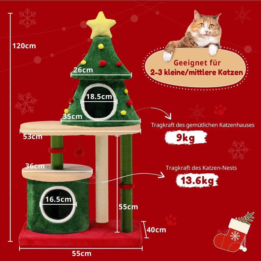 OFFERTA: COMHOMA Tiragraffi Natale 123cm | Albero per Gatti Prezzo Top - 3