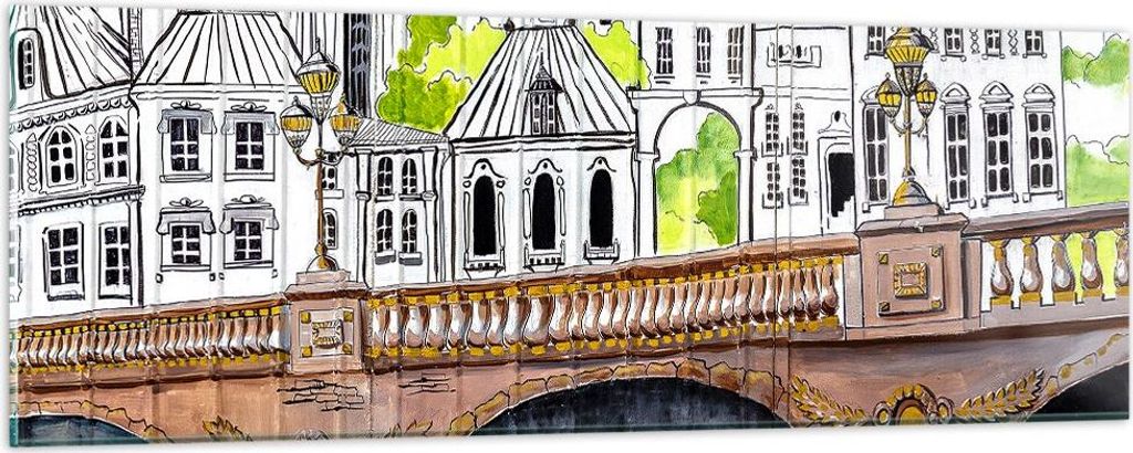 Bilder auf glas - Frankreich brücke zeichnung - 90x30cm - Glasbilder - Wandbilder - Kunstdruck - zum Aufhängen bereit - Wanddekoration aus Glas -...