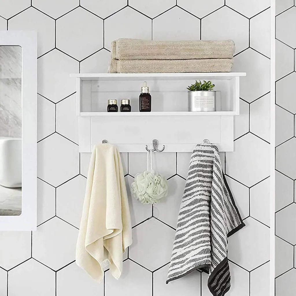 Porte-manteau blanc 2 compartiments - Support mural bois multi-usage