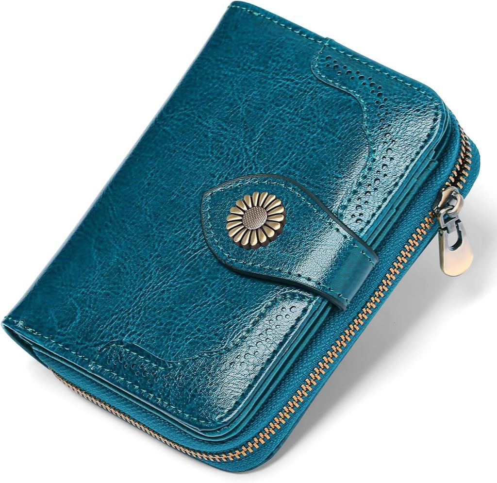 Kompakte Damen Geldbörse aus Leder, Klein Portemonnaie mit RFID-Blockierung, 12 Kartenfächer und Münzfach, stilvoller Geldbeutel für Alltag und...