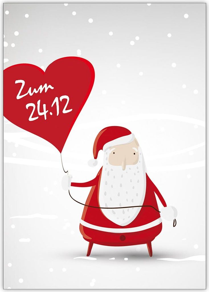 4x Herzige Weihnachtskarte Santa im Schnee mit Herz Ballon: Zum 24.12