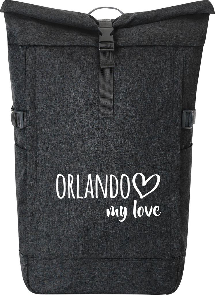 Huuraa Kurierrucksack Orlando my love 30-44 Liter Black Melange Fairtrade Rolltop Rucksack Geschenkidee